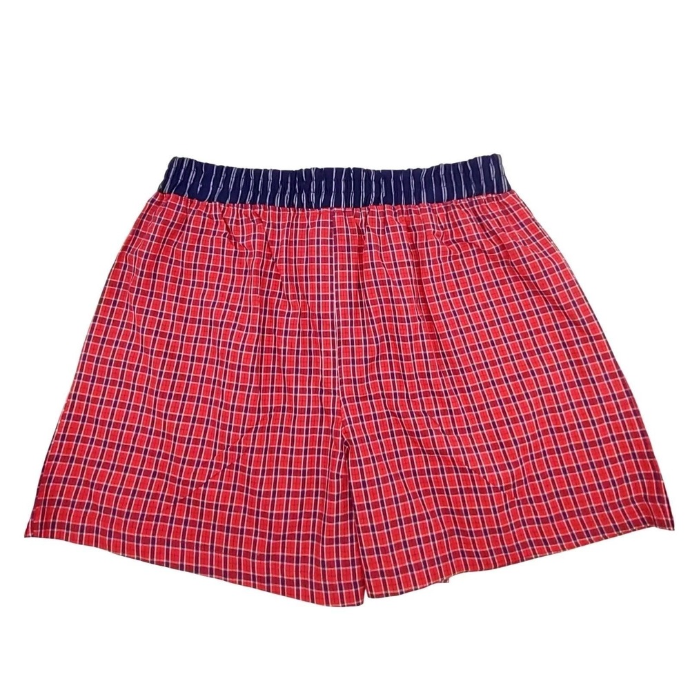2 Cotton Sleep Shorts Womens XL Pajama Boxer Pockets Red Gingham & Blue Striped - Picture 4 of 11